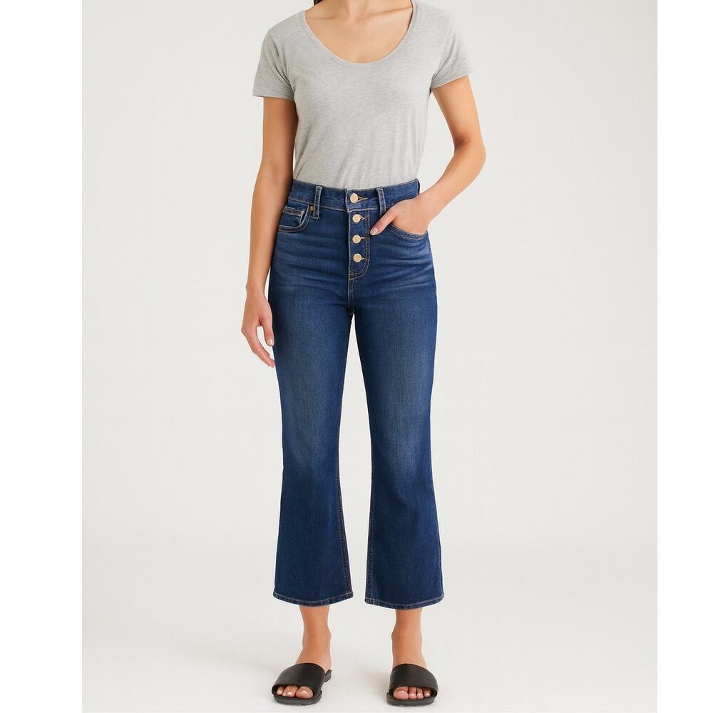 J Crew Mid Rise Flare Crop Jeans Dark Wash